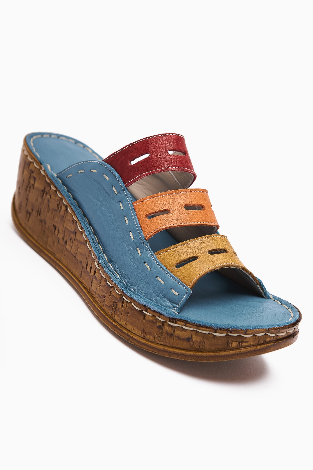 Echtes Leder Etta Denim-Blau Senf Puder Lila Laser Schnitt Damen Pantoletten (Voll Orthopädische Pantoletten)