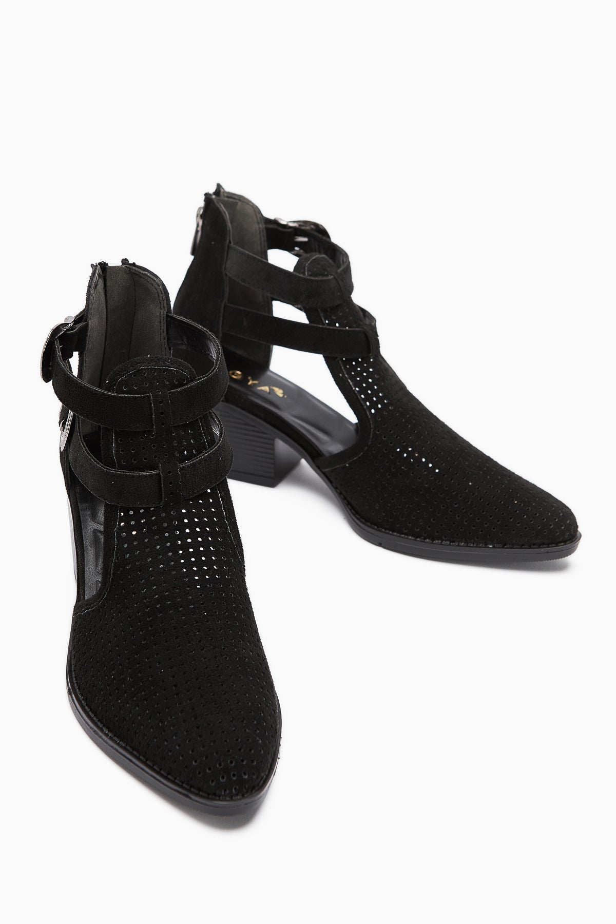 Carin – Black Suede Buckle-Detail Back-Zip Summer Boot (Women)