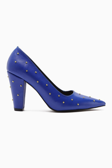 Audrey Navy Blue Pointed Toe Studded Detailed Heeled Women's Shoes