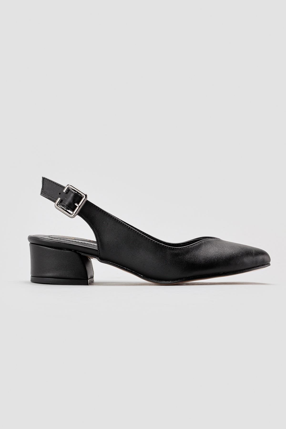 Henrietta Black Pointed Toe Low Heel Sandals