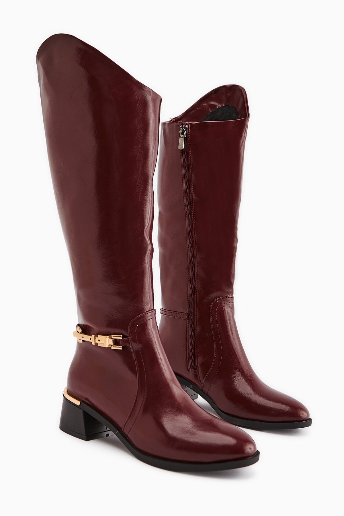 Kamilla Burgundy Buckle Detailed Women's Boot