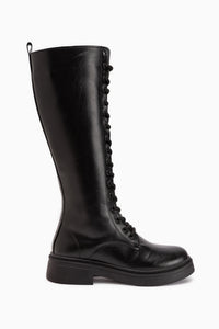 Roya Black Leather Laced Long Boots Women’s