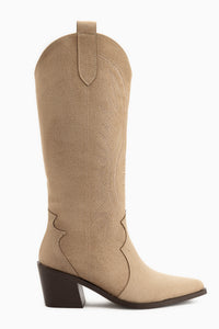 Hero Beige Suede Embroidered Cowboy Boots