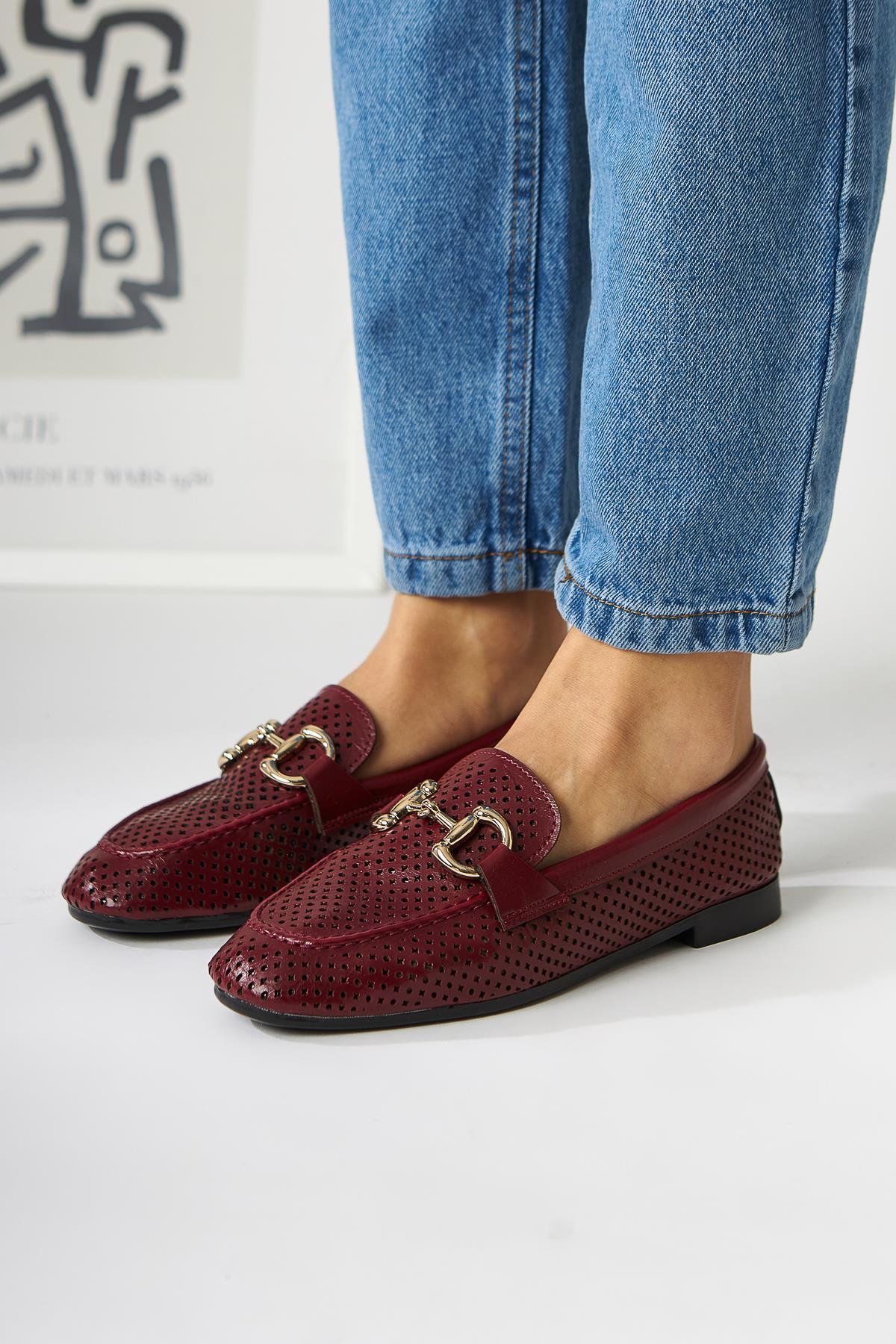 Gazali Claret Red Buckled Women's Ballerinas