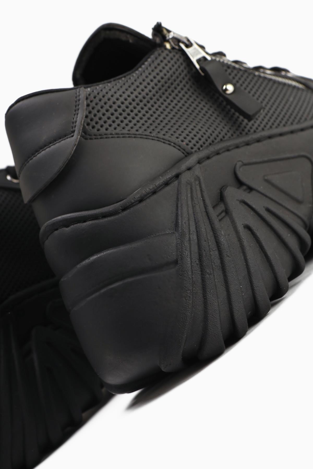 Betty Siyah Yüksek Tabanlı Fermuar Detaylı Kadın Sneakers