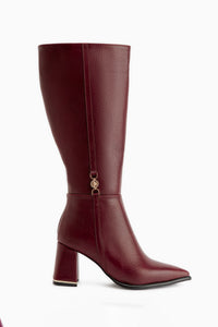 Kris Burgundy Buckle Detailed Women’s Boots