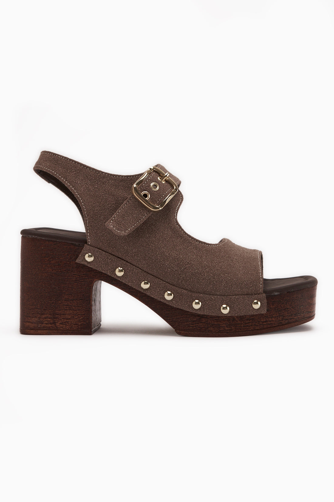 Cleo Braun Wildleder Gürtelschnalle Plattform Absatzschuhe Damen Sandale