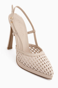 Silvie Beige Woven Women’s Heeled Shoes