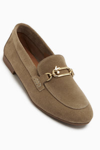 Alessa Echtes Leder Wildleder Beige Schnalle Damen Loafer Freizeit Mokassin Schuhe