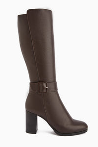 Jeen Genuine Leather Coffee High-Heel Women's Boot