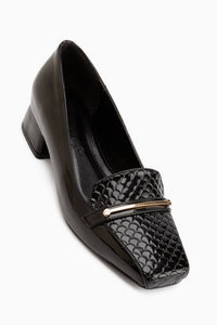 Verna Black Crocodile Detailed Women’s Heeled Shoes