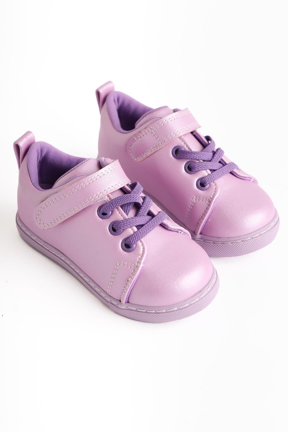 Daisy Lilac Laced Velcro Detailed Baby Sneakers