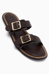 Linah Brown Double Strap Women’s Slippers