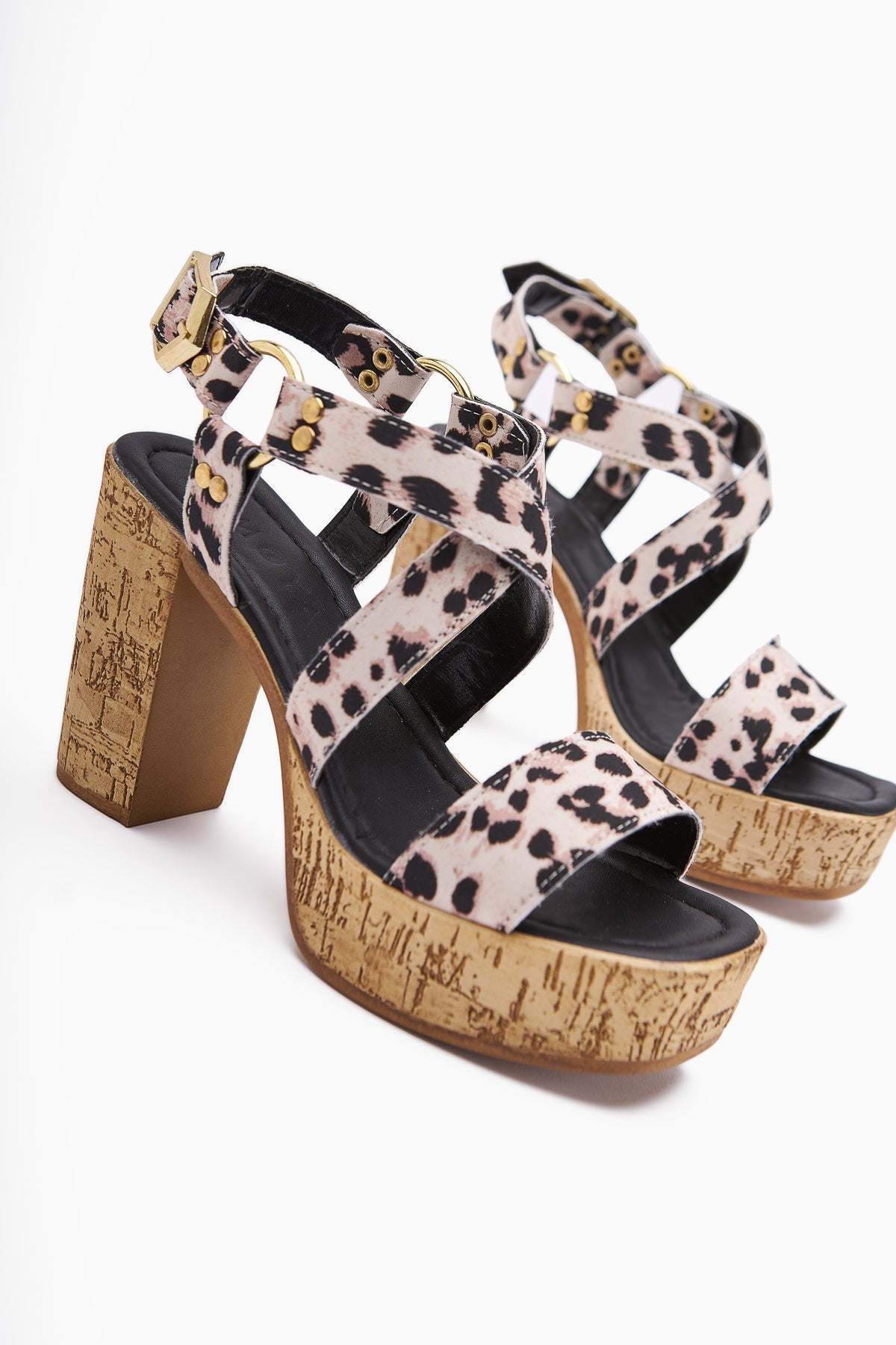 Havannah Schwarz Leopard Kreuzriemen Plateauabsatz Damen Sandalen