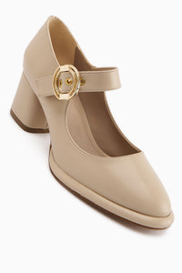 Nana Beige Buckled High Heel Women's Shoe