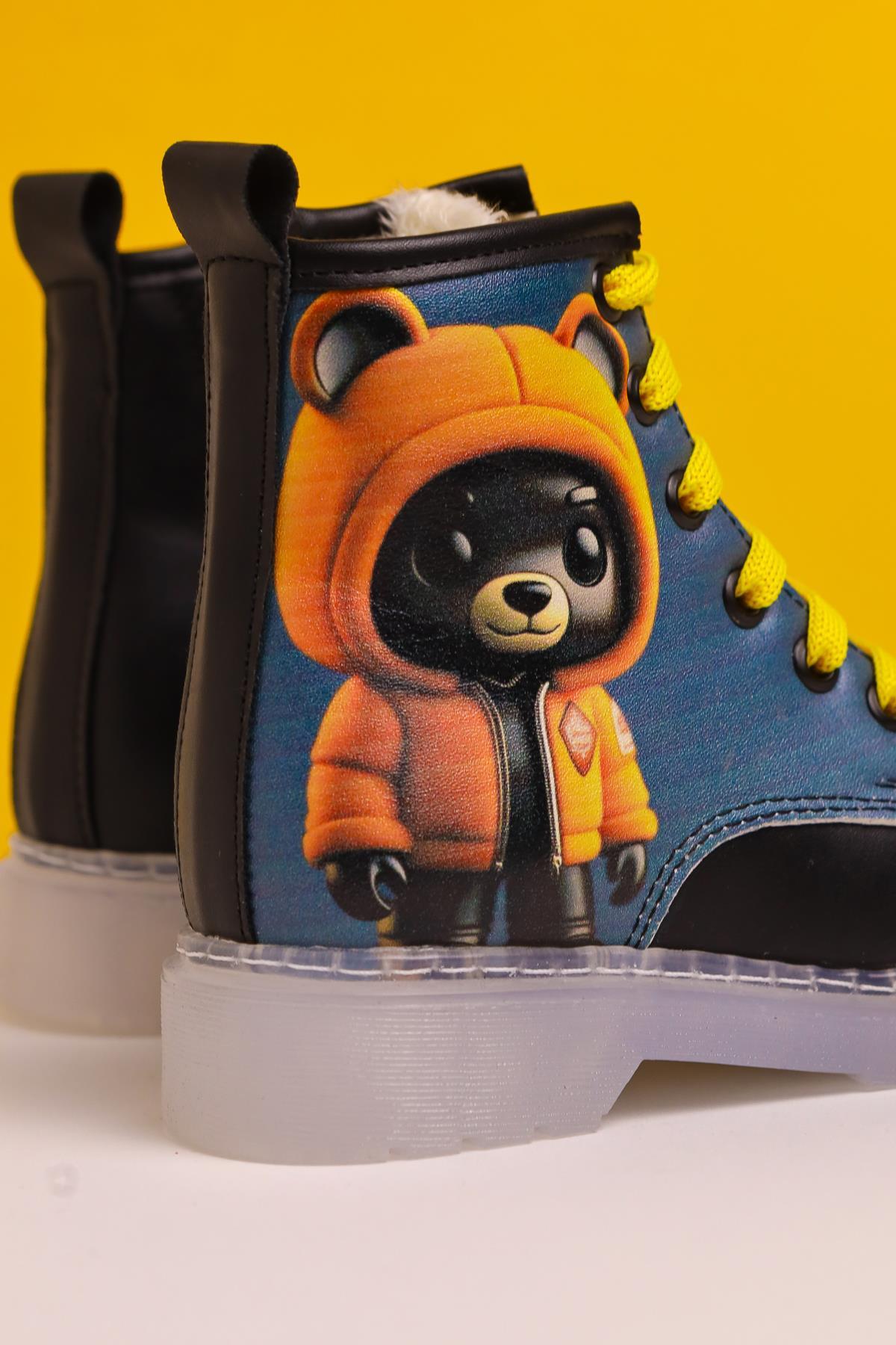 Lisha Schwarze Gestreifte Charakterdruck Schnür-Kinderstiefel