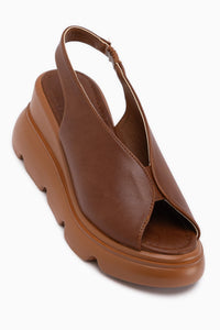 Tilda Tan Elastische Keil Damen Sandale