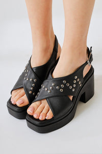 Dorela Black Studded Detailed Cross Thick Strap Sandals