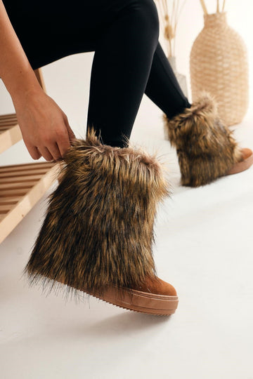 Randi Tan Suede Hidden Wedge Feathered Women’s Boots