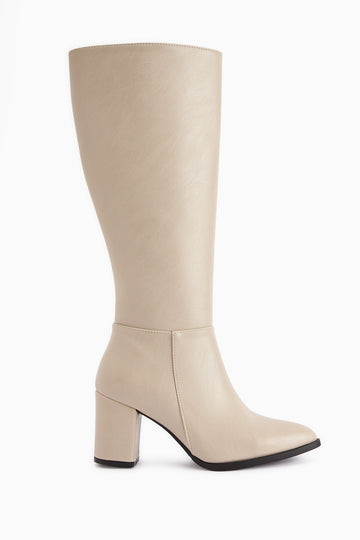 Deniza Beige Heeled Women's Boot
