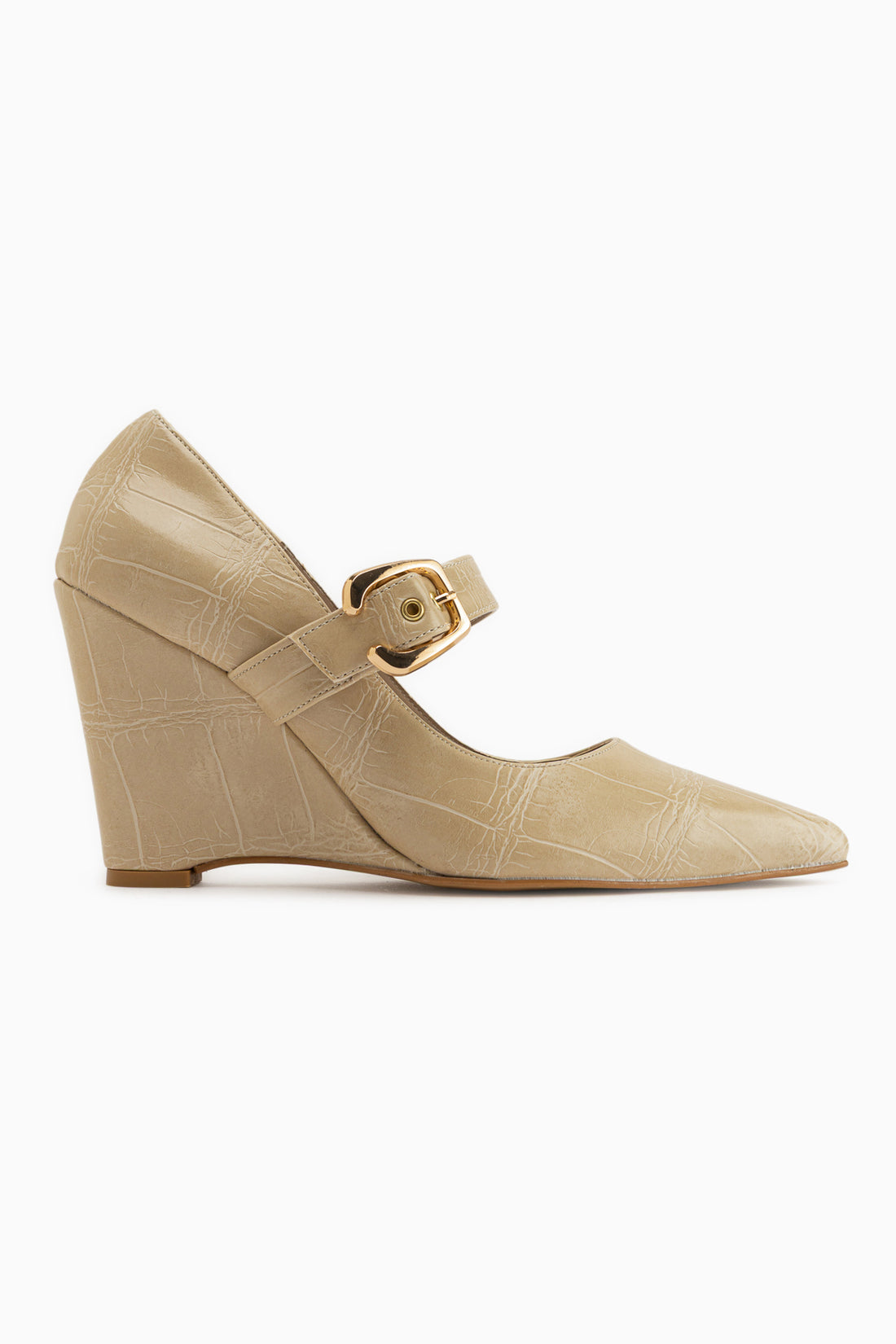 Jody Beige Schnalle Detail Spitz Zehen Damen Absatzschuhe