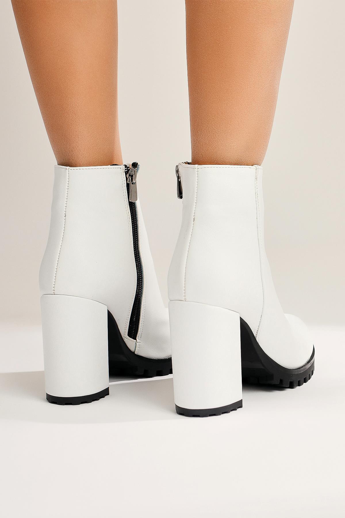 Bahiya – White Oval-Toe Zippered Heeled Boot (Women)