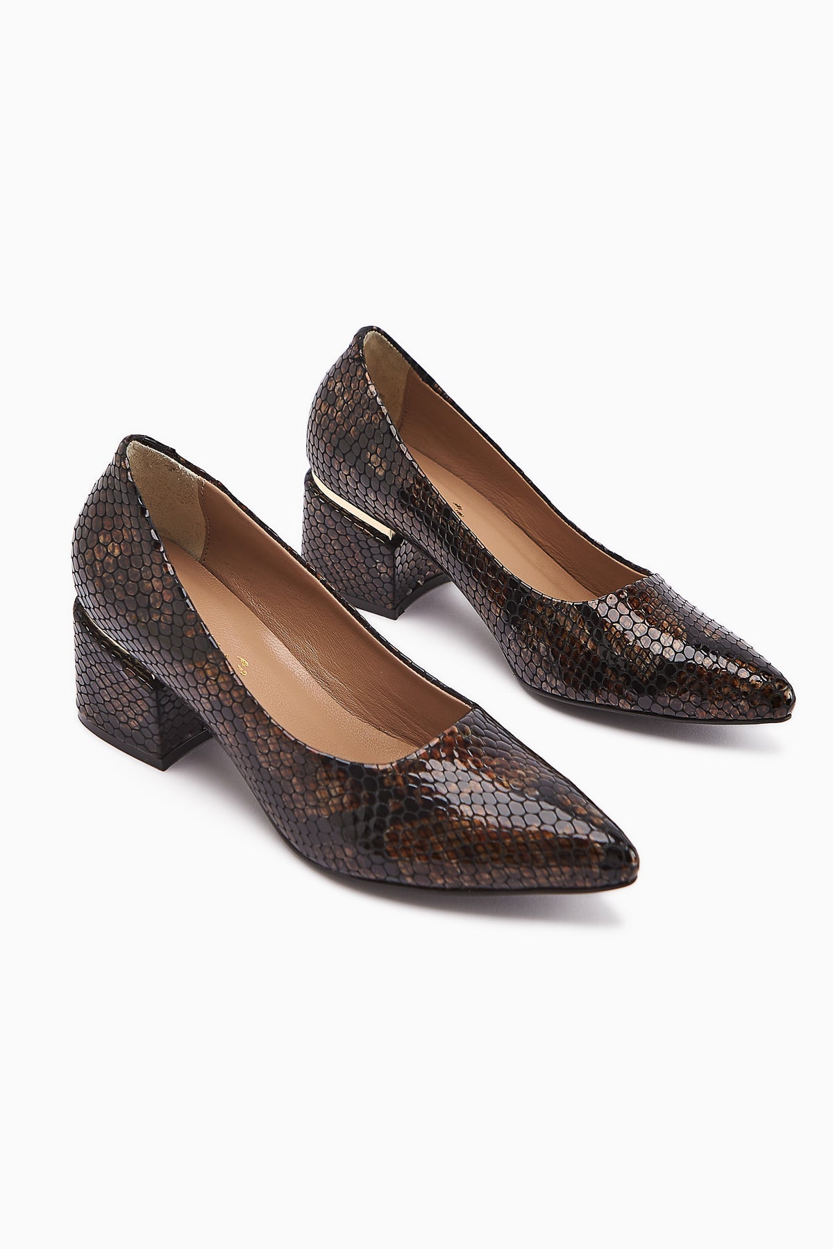 Emelia Genuine Leather Brown Snake Print Women's High Heels