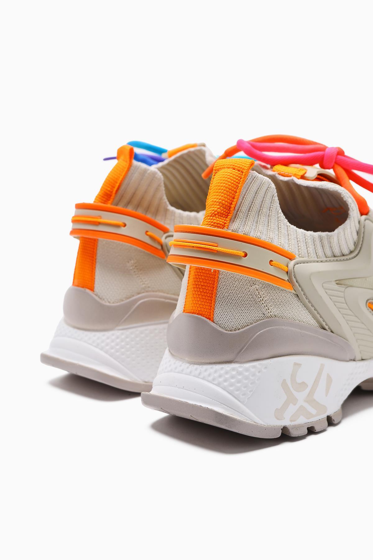 Anabell Bej Triko Süet Detaylı Renkli Bağcıklı Kadın Sneakers