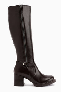 Nelia – Brown Wide-Shaft Heeled Knee-High Boot (Women)