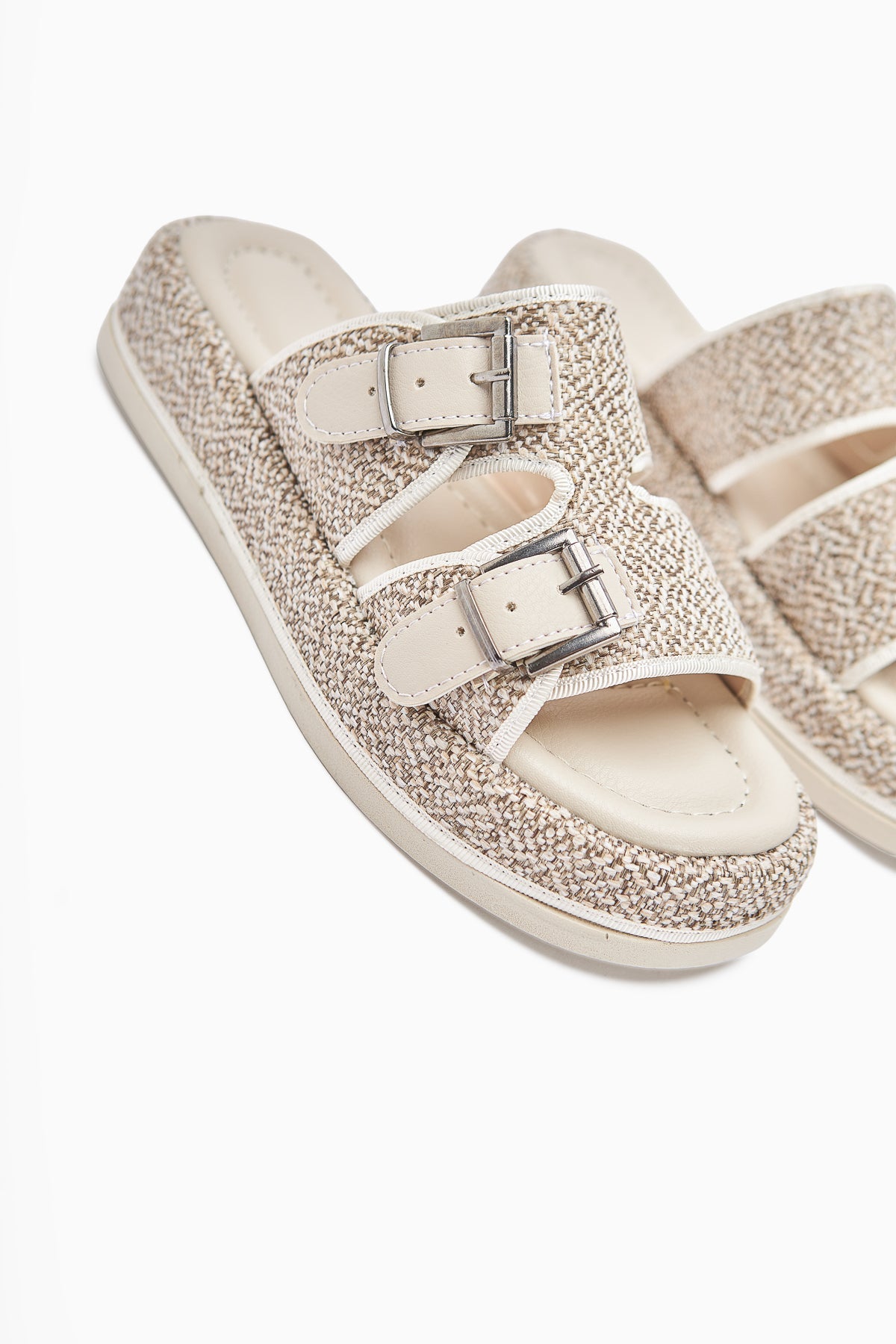 Madina Beige Doppelriemen Gürtel Damen Hausschuhe