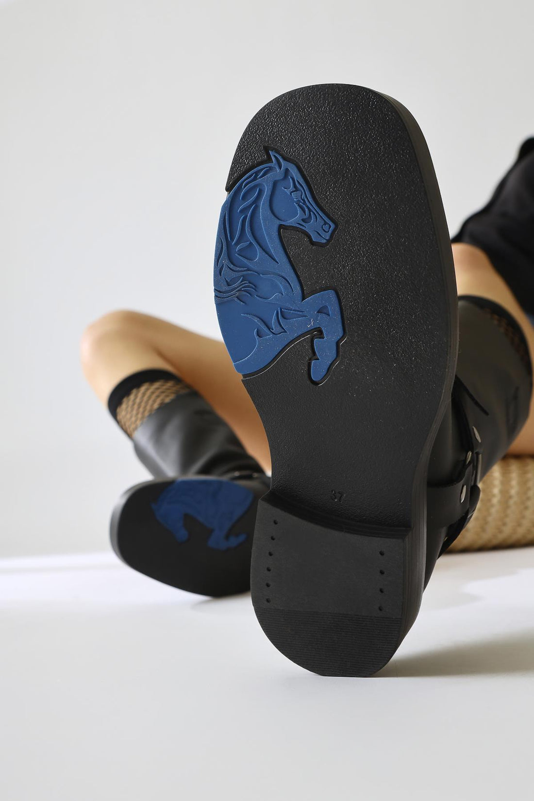 Lourd Schwarz Weiches Leder Gürtel Detail Damen Stiefel