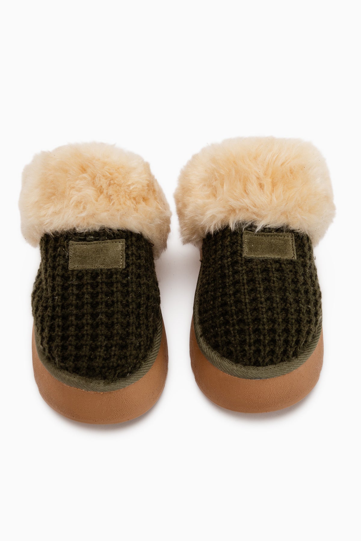 Mariza Khaki Plush Knit Fur Lined Women’s Slippers