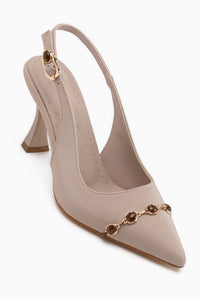 Raina Beige Stein Detail Damen Absatzschuhe
