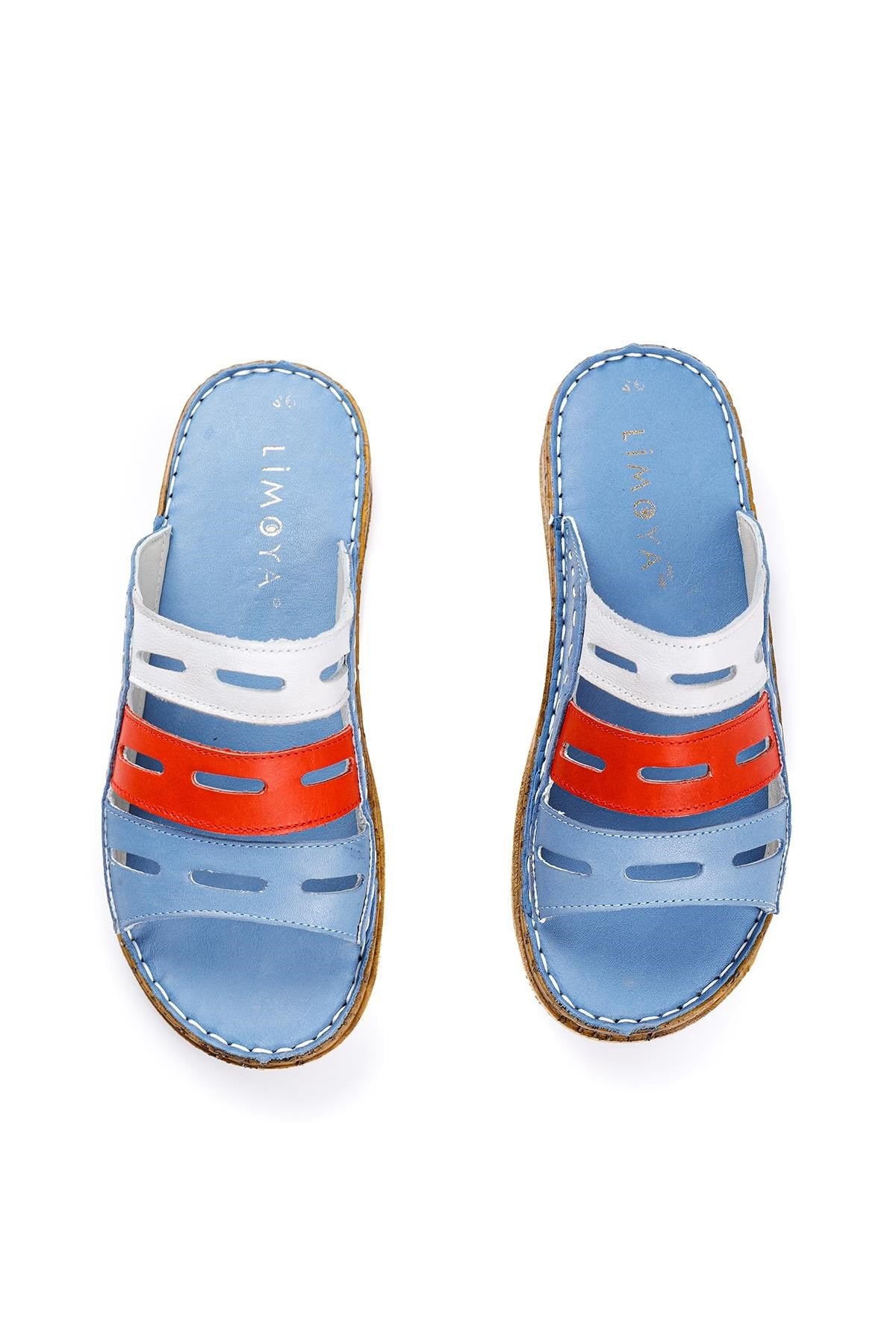 Joelle Echtes Leder Blau Komfort Laser Cut Slipper