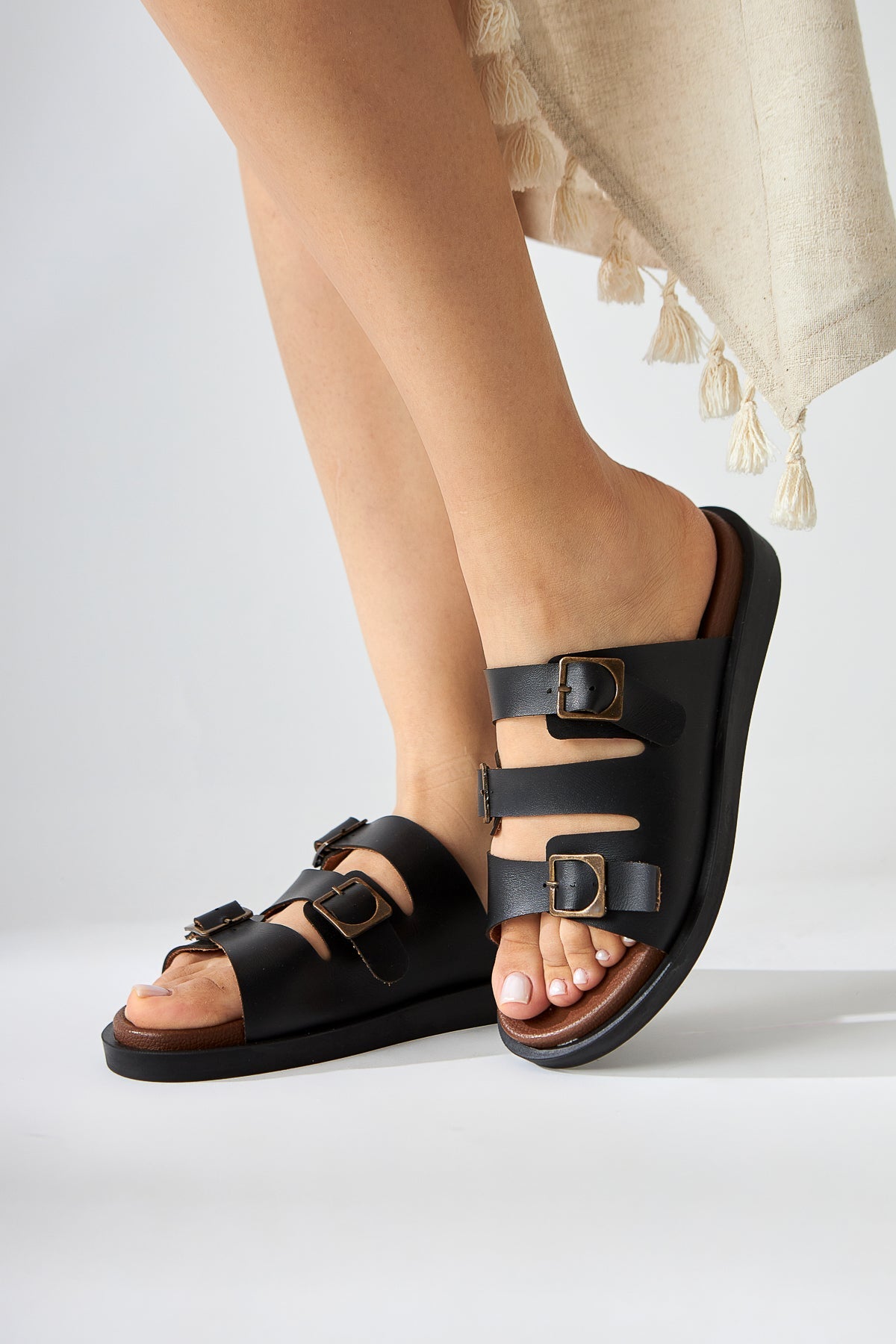 Cosima Damen Schwarz Dreifachriemen-Slide