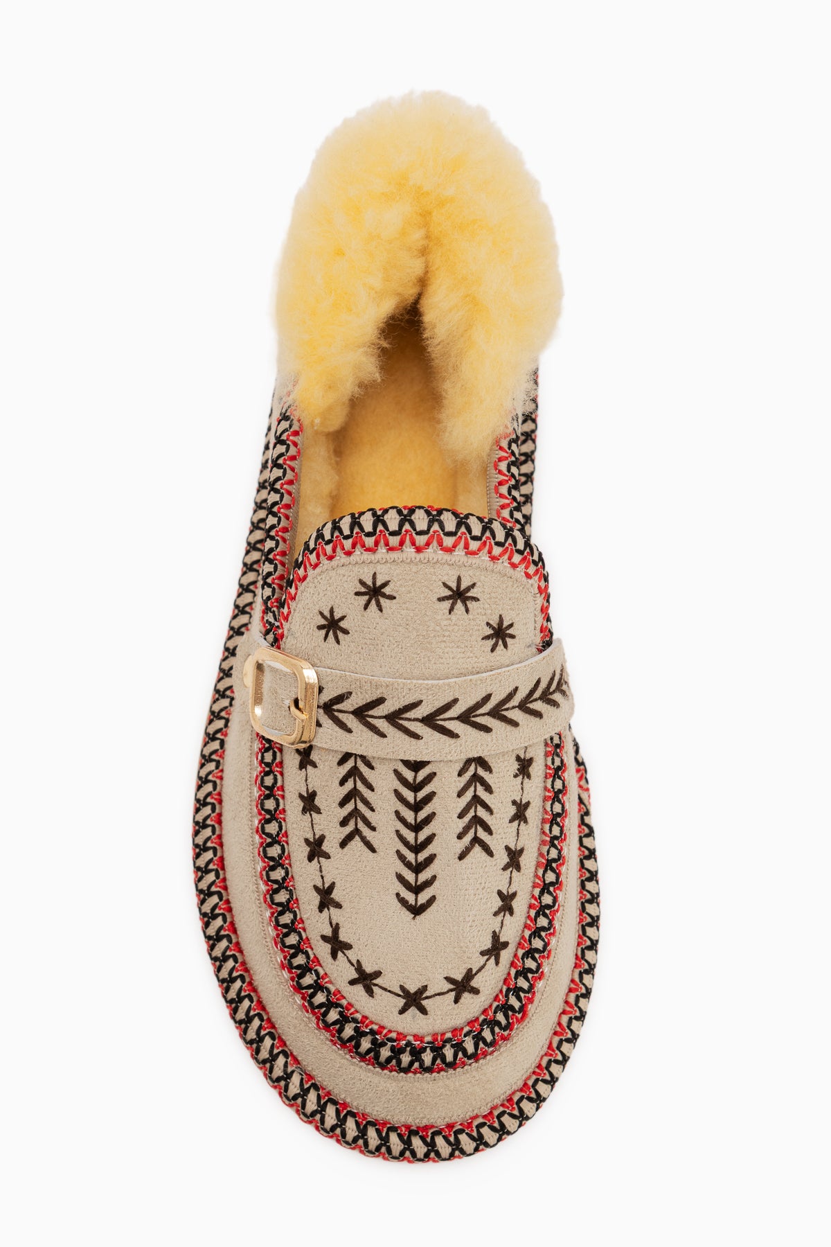 Lexi Ten Suede Embroidered Buckled Fur Women’s Shoes