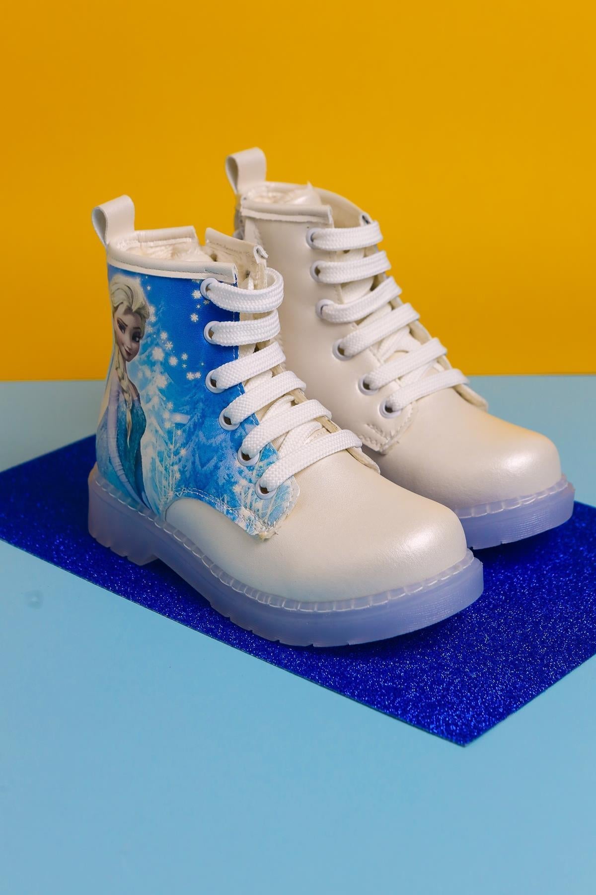 Fida Perlmutt Gestreifte Charakterdruck Schnür-Licht-Auf Kinderstiefel