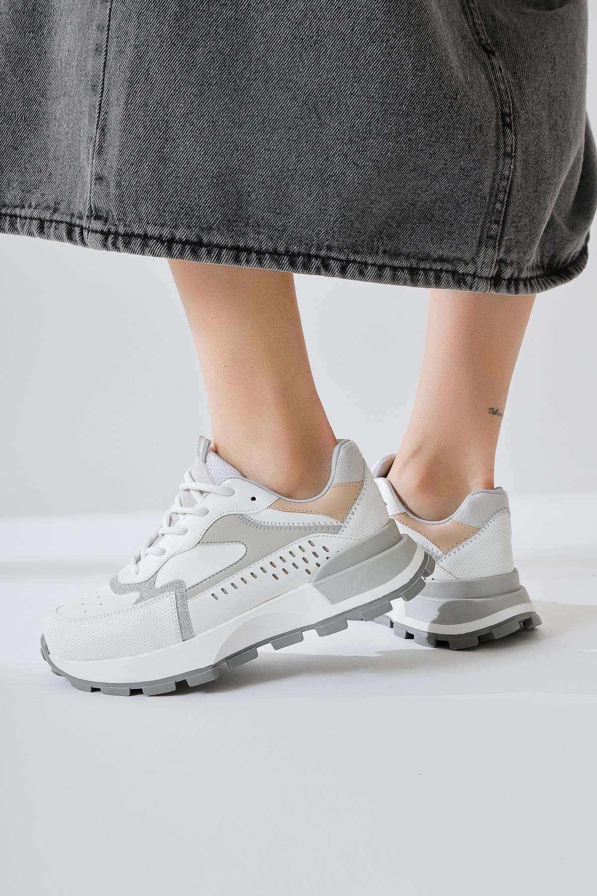 Sin Beyaz Bağcıklı Yüksek Taban Sneakers