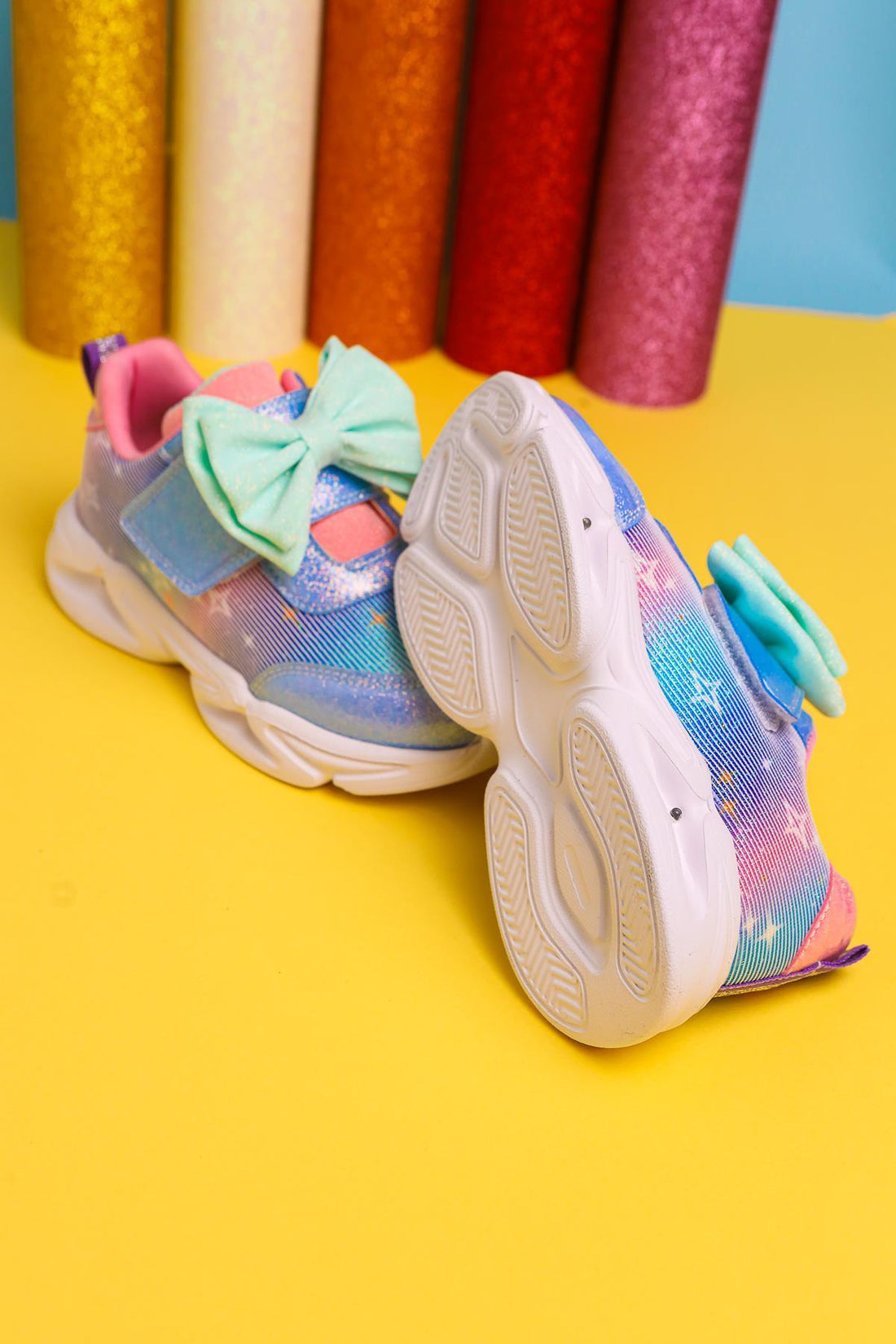 Gaia Blaue Kinder Sportschuhe mit Schleifendetail und Leuchtfunktion