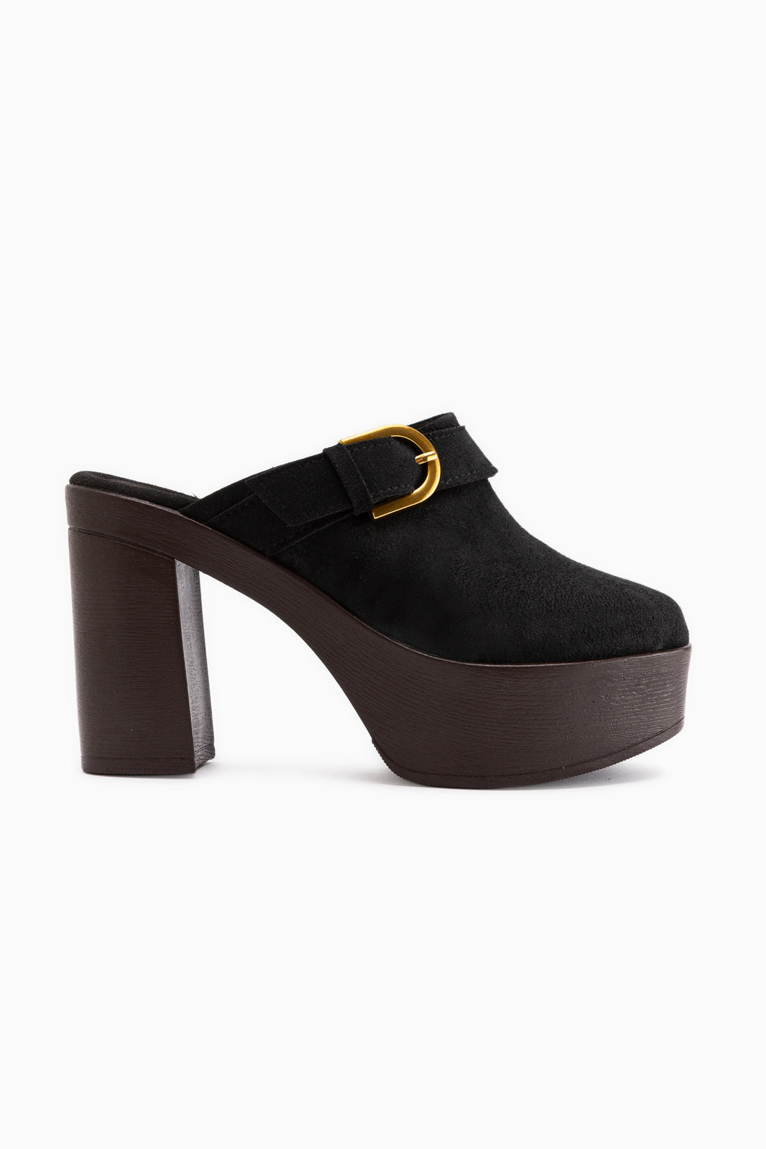 Annela Schwarze Wildleder Plattform Absatz Damen Pantoletten
