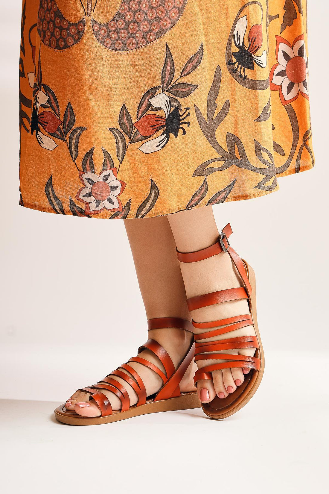 Theodora Genuine Leather – Orange Strap-Detail Sandal (Women)