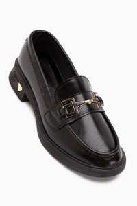 Clarie Schwarze Schnalle Damen Loafer Alltagsschuhe