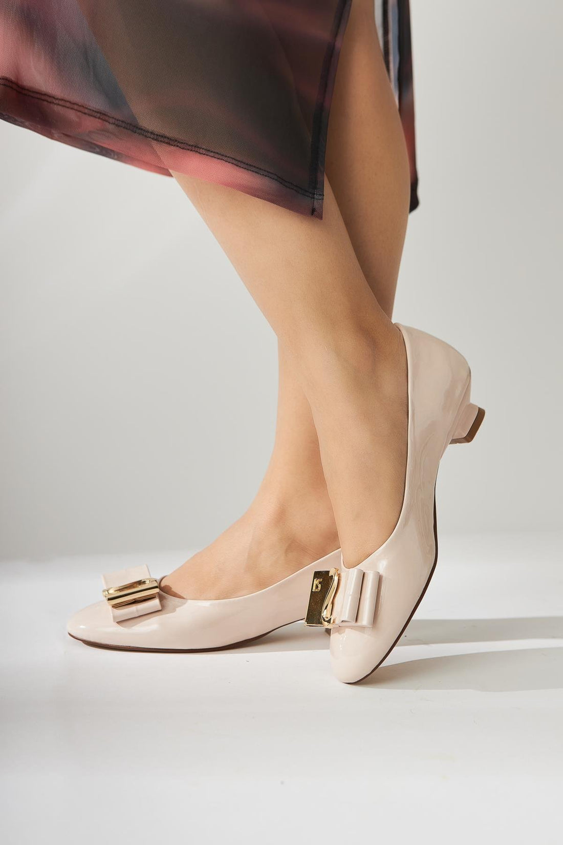 Sian Beige Patent Leather Buckle Detailed Low Heel Women's Shoes