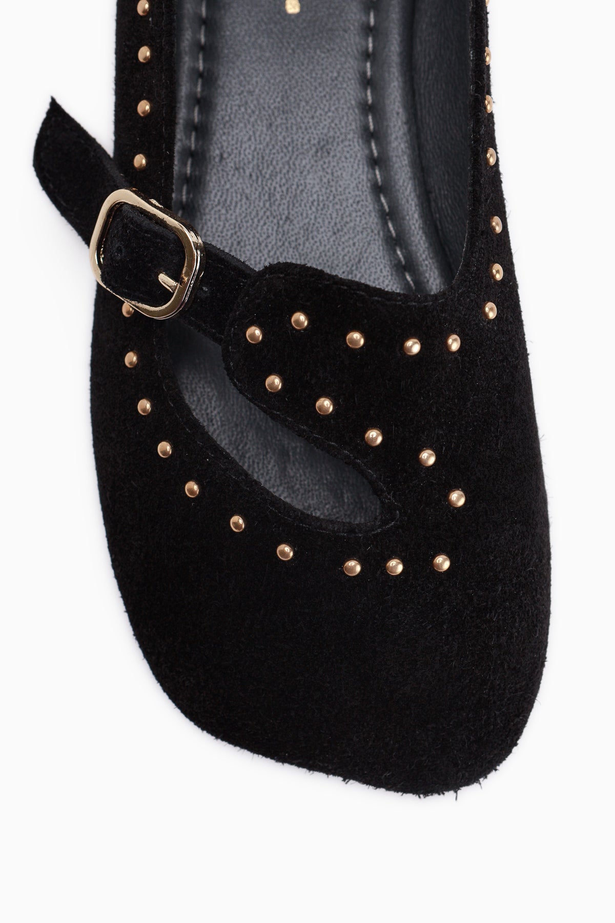 Nella Echtes Leder Schwarz Schnalle Quadrat Zehen Damen Ballerinas