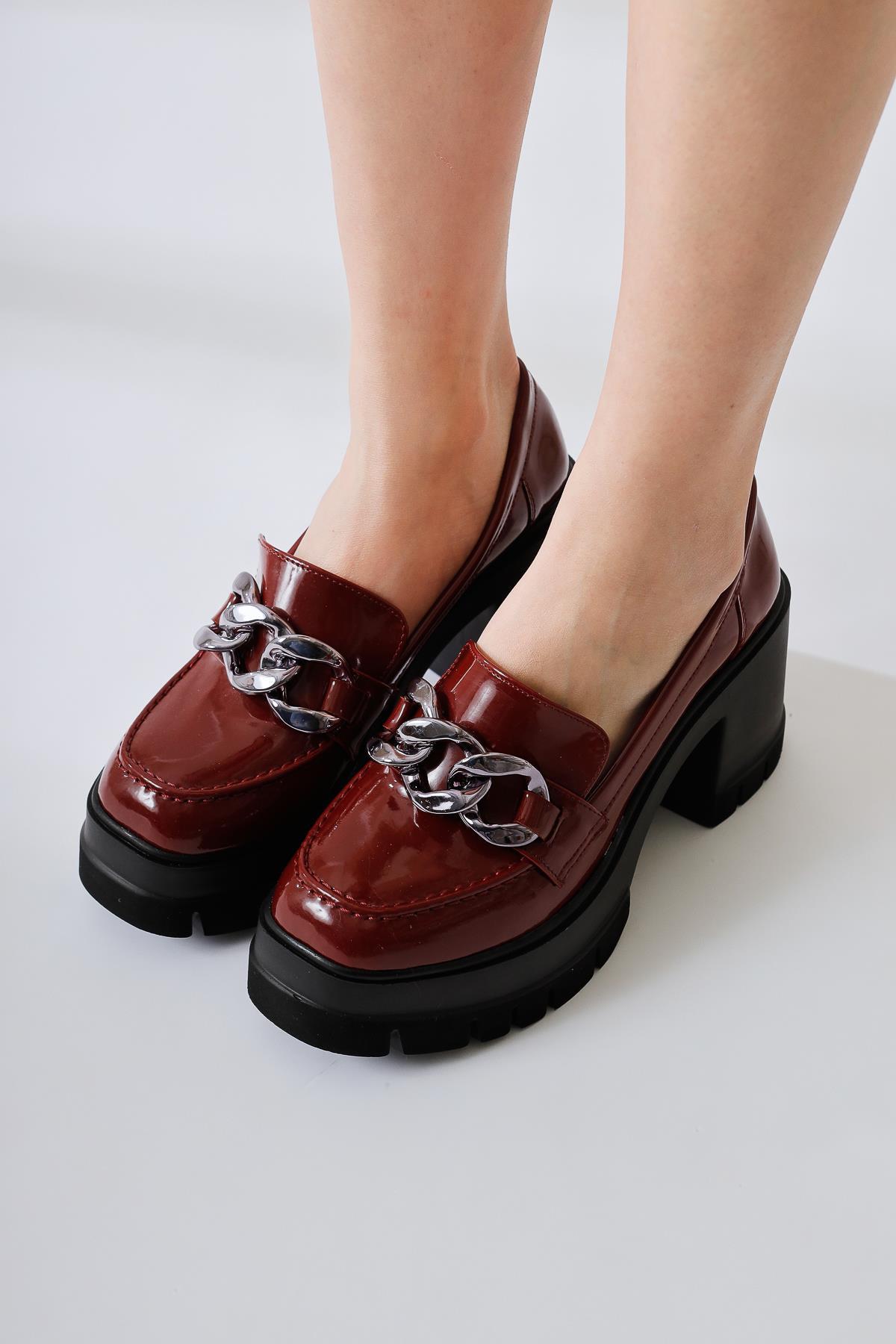Chanpen Claret Red Buckle Detailed Platform Casual Shoes