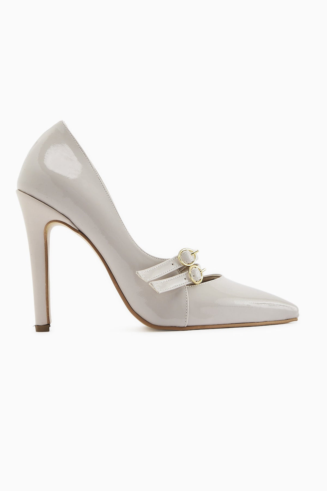 Blanka Beige Patent Leather Double Buckle Stiletto Women's Heeled Shoe