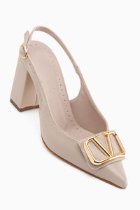 Rosemary Beige Schnalle Detail Damen Absatzschuhe