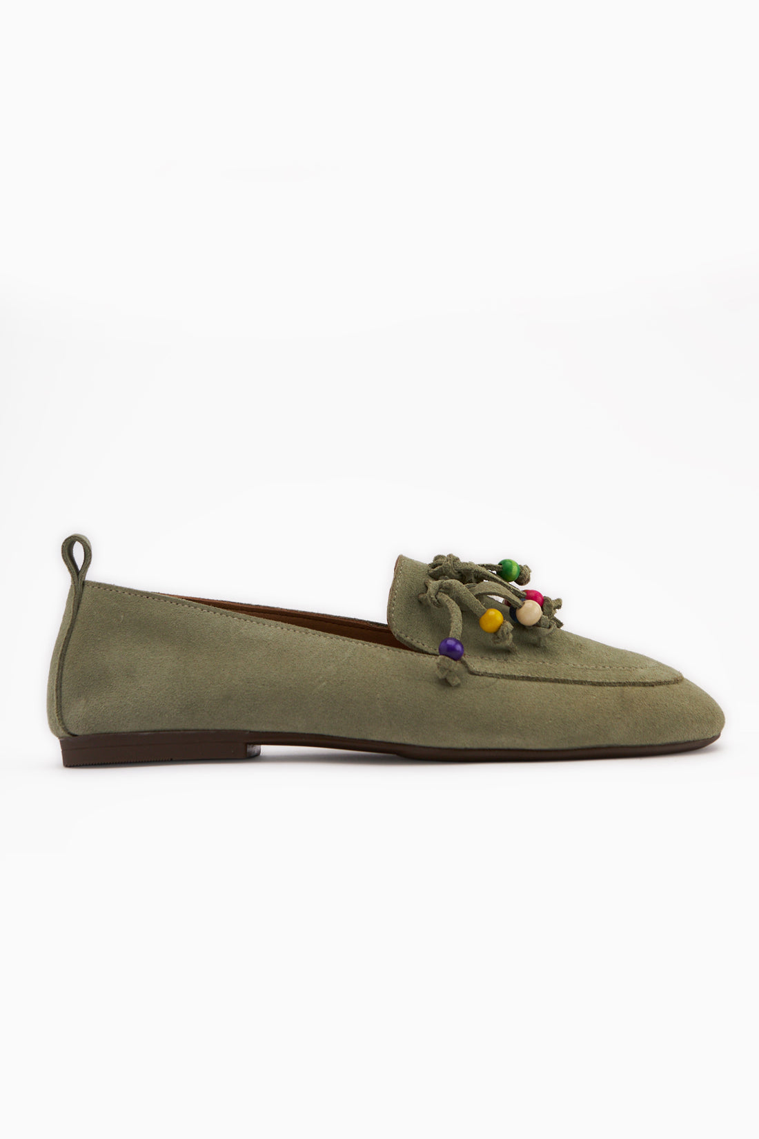 Benita Genuine Leather Khaki Beaded Detailed Women’s Loafer