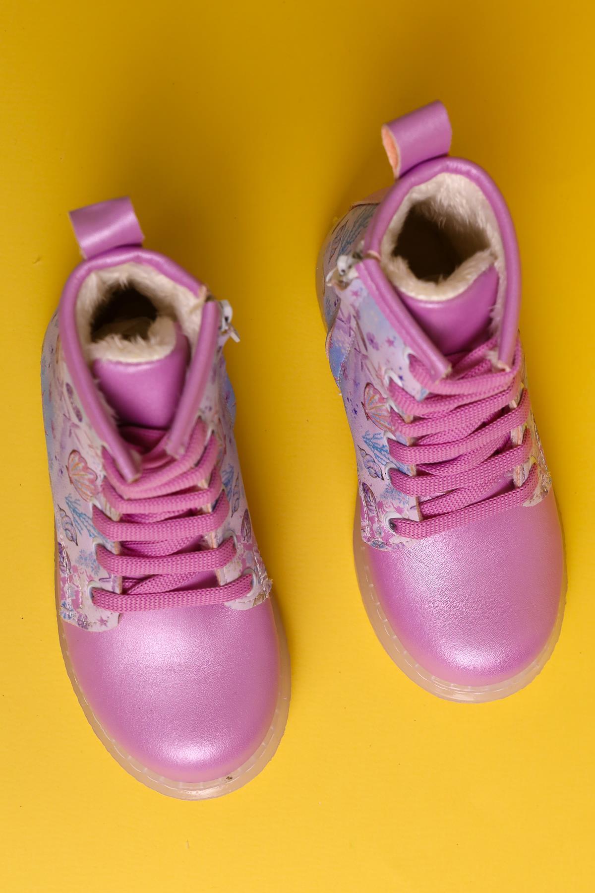 Johannah Lila Meeresleben-Druck leuchtende Schnür-Kinderstiefel