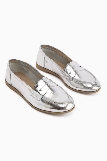 Solina Genuine Leather Silver Patent Moccasin Comfortable Daily Loafer